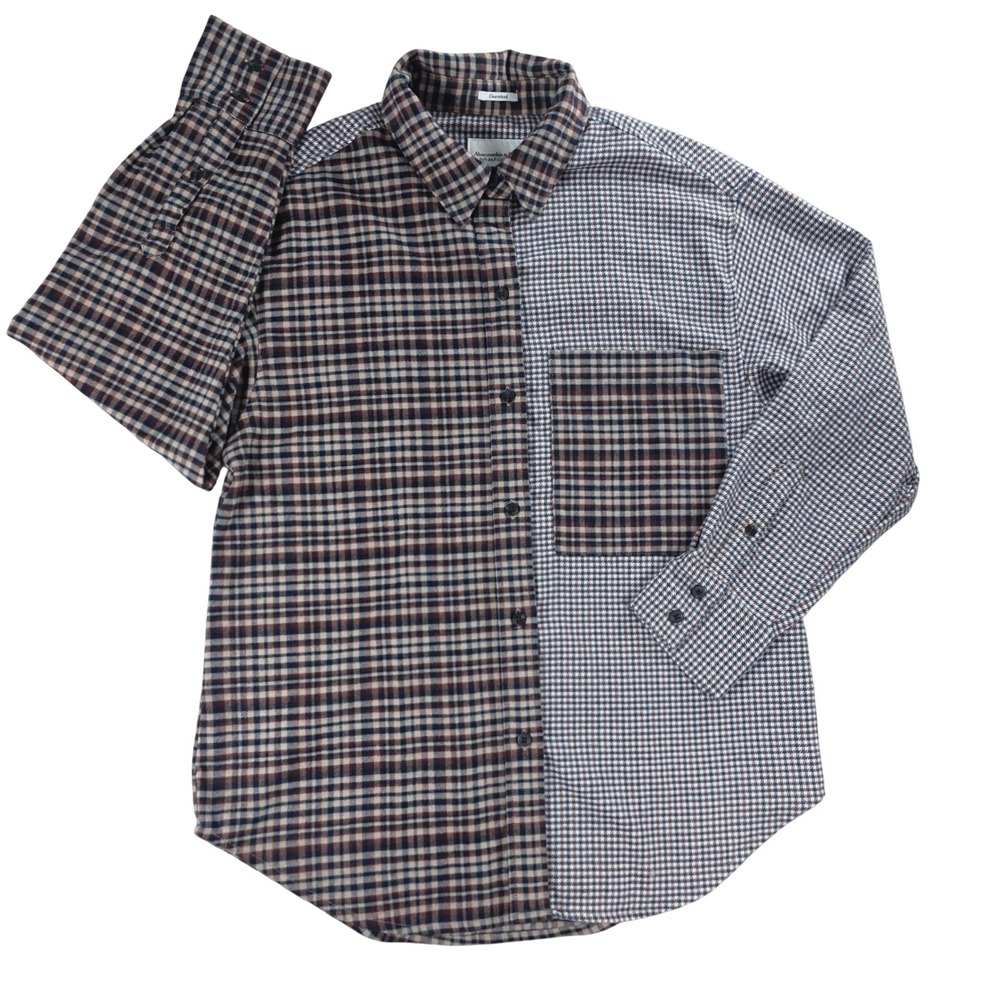 Abercrombie & Fitch Oversized Mixed Plaid Houndstooth Shirt Brown S Womens